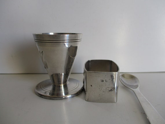 Vintage french silver-plated spoon, egg cup, napk… - image 3