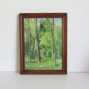 Vintage French oil painting on panel with Frame 1920s, Lanscape Trees, Tableau peinture paysage ancien France