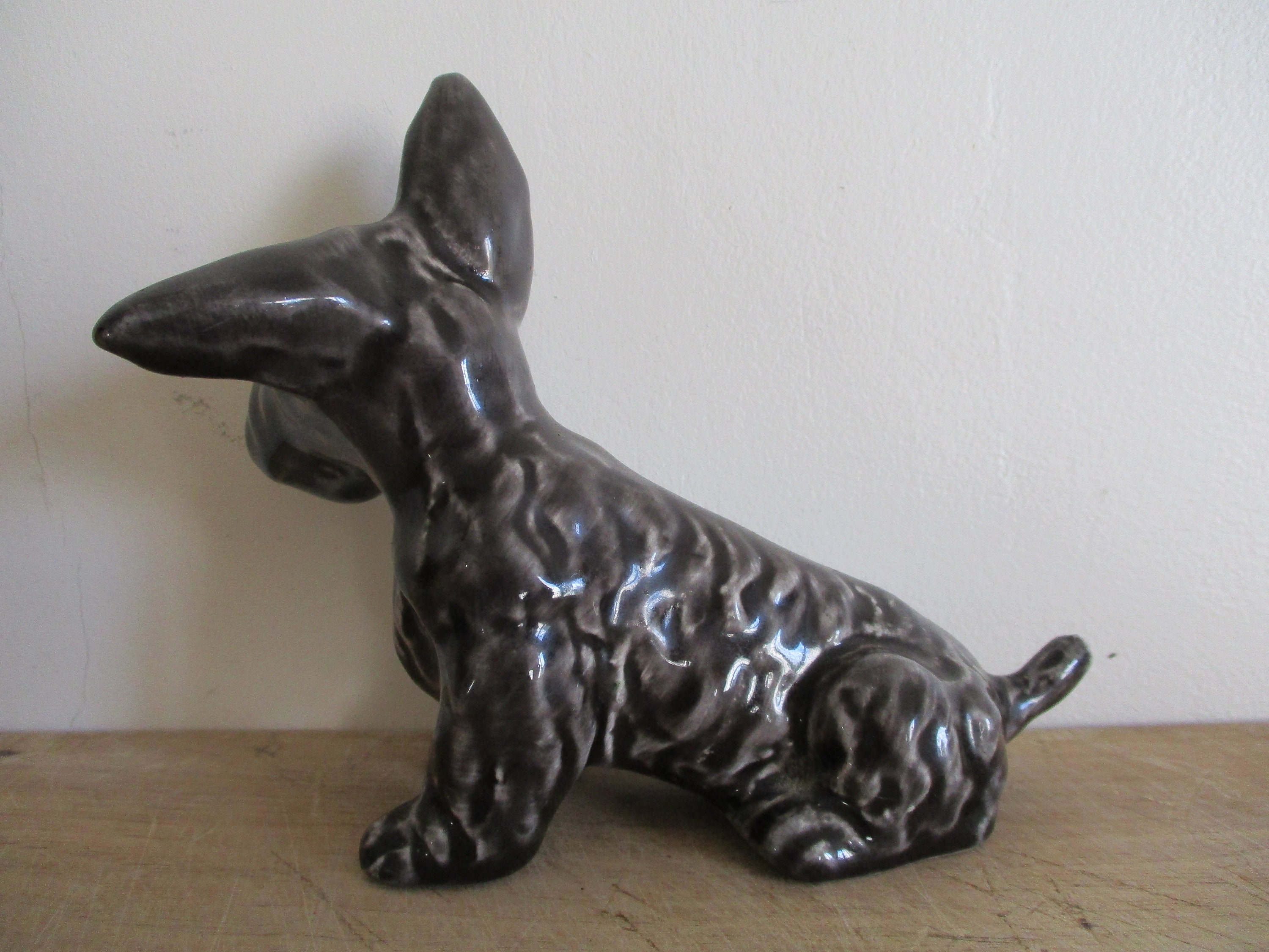 Vintage Ceramic Dog Statue 1950s Mid Century Grey Faience Etsy