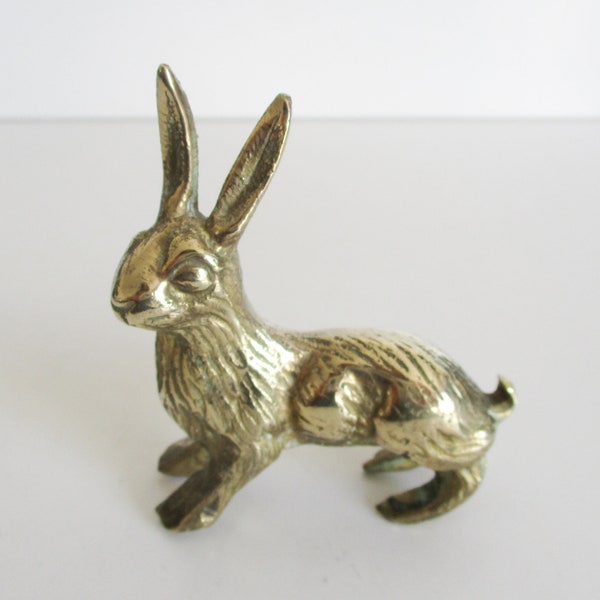 Vintage bronze brass metal Rabbit, 1950s, Hare figurine statue, Lièvre Lapin laiton France