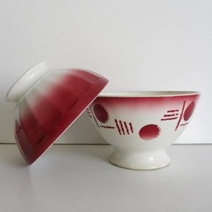 2 vintage french bowl bowls 1930s, Antique pink cup Kitchen decor France, Chocolate Soup bowl, Tasse Bol ancien