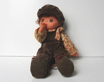 Vintage japanische Stoffpuppe Sekiguchi Stil 1970er Jahre, Stoff Sammlerstück Gavroche Puppe, Frankreich, Poupée poupon bébé ancien tissu, Toy Jouet