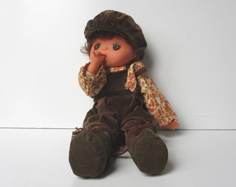 Vintage japanische Stoffpuppe im Sekiguchi-Stil der 1970er Jahre, Sammlerstück aus Stoff, Gavroche-Puppe, Frankreich, Poupée poupon bébé ancien tissu, Toy Jouet