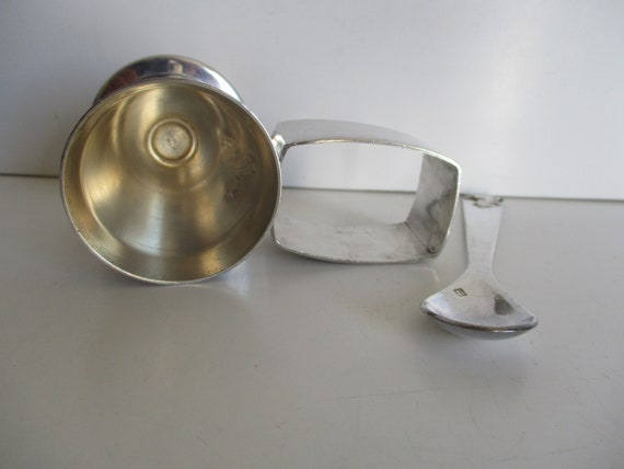Vintage french silver-plated spoon, egg cup, napk… - image 7