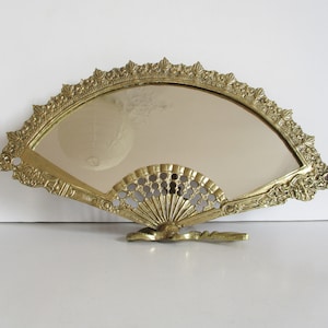 Antique french fan mirror 1930s, Vintage Brass Bronze ornate vanity bathroom Boudoir mirror, Miroir éventail, Retro bathroom