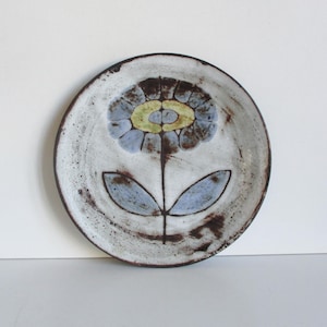Vintage French stoneware plate dish 1960s, Blue decor, Assiette ancienne Plat grès décor bleu