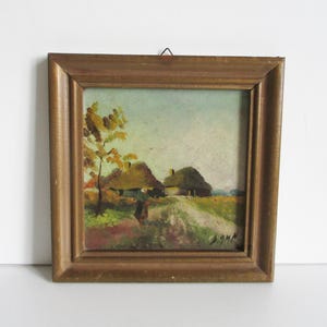 Vintage oil painting on panel with Frame 1920s, Antique, Signed, Lanscape Trees, Tableau peinture paysage ancien