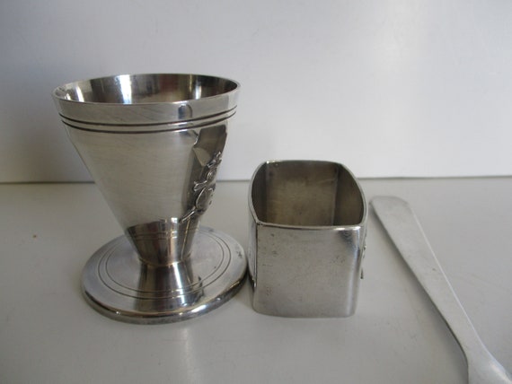 Vintage french silver-plated spoon, egg cup, napk… - image 5