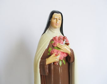 Zabytkowa statua św. Teresy, Święta Teresa z lat 60., Antyczny tynk, Statua religieuse plâtre, Francja