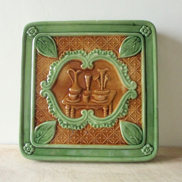 Vintage french table mat 1950s, Ceramic Dessous de plat, Kitchen, Antique, Rustic, Mid century