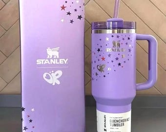 40oz Lavender Star & Butterfly Tumbler | Stanley Quencher Inspired Travel Mug with Straw and Handle