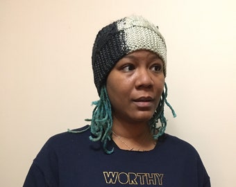 Hand knit Adult Teen Merino Silk Headband Teal Green Stocking Stuffer Small Luxury Gift