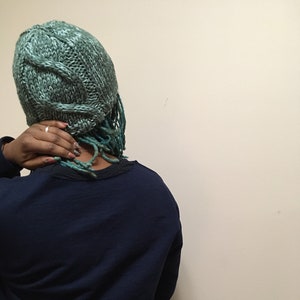 Hand Knit Silvery Green Hat Large Teen Adult Beanie Machine wash