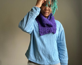 Soft Luxurious Hand Knit Scarf Rich purple tweed hand dyed yarn Merino Wool Cashmere Gift Unisex Men Women