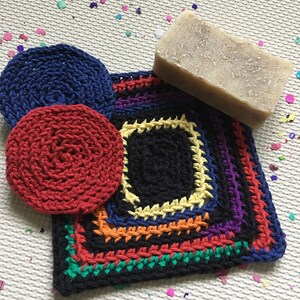 Three Hand Crocheted Washcloths Facial Pads 100% Cotton Pride Colors Sustainable Reusable Skincare Beauty Small Gift