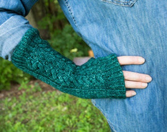 PATTERN 'Green Mountain Mitts' Knit cabled wristwarmer unisex DK gift