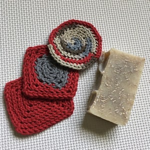 Three Hand Crocheted Washcloths Face Buffs 100% Cotton Reusable make up removal Bath Shower Spa Gift Grooming Selfcare Makeup removal
