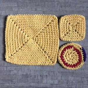 Three Hand Crocheted Washcloths Facial Pads 100% Cotton Sustainable Reusable Skincare Beauty Small Gift Stocking Stuffer