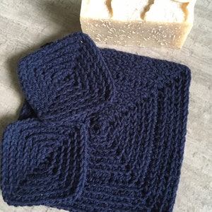 Three Hand Crocheted Washcloths Facial Pads 100% Recycled Cotton Sustainable Reusable Skincare Beauty Small Gift Stocking Stuffer
