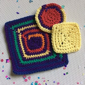 Three Hand Crocheted Washcloths Facial Pads 100% Cotton Pride Colors Sustainable Reusable Skincare Beauty Small Gift