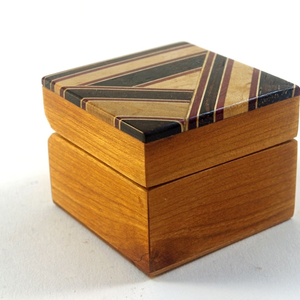 Handmade Exotic Wood Ring Box --Cherry With Wenge, Purpleheart & Maple Accents (RB5834 )