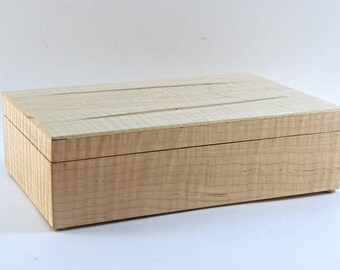 Handmade Exotic Wood Keepsake Box --  Curly Maple With Curly Ambrosia Maple Top  (KSB6098 )
