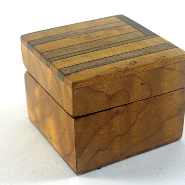 Handmade Exotic Wood Ring Box --Roasted Curly Maple With Roasted Birds Eye Maple & Black Walnut Accents (RB5822  )