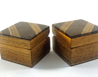 Pair Of Handmade Exotic Wood Ring Boxes --New Guinea Walnut With Wenge Accents (RBP5864 )