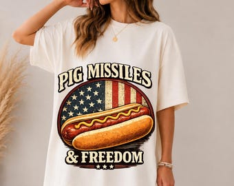 Pig Missiles And Freedom PNG: Patriotic USA Flag Hotdog PNG Funny 4th Of July Celebration Design (Digital Download)