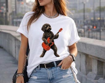 Vintage Music Lover Dog PNG: Guitar Playing Pet Rock and Roll png Retro Animal Design (Digital Download)