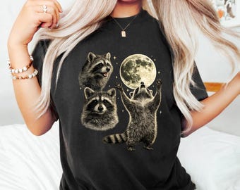 Three Raccoons Retro Graphic PNG: Vintage Raccoon Moon PNG Funny Woodland Animal Art (Digital Download)