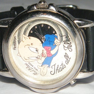 Vintage Warner Bros Armitron Mel Blanc eso es todos amigos voz cerdo Porky Dial Watch