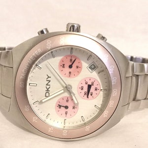 SALE - DKNY Swiss Made Silver Chronograph Date Watch