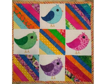 Four Little Birdies Quilt Pattern, Colorful, Sweet, Easy, Little, Fabric, Rainbow, Seasonal, String Block, Applique