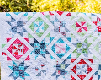 Oh My Stars Oops My Pinwheels Quilt Pattern, Colorful, Easy, Rainbow, Scraps, Yardage, Fabric, Layer Cake