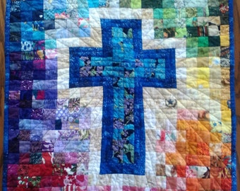 Quilt Pattern, Watercolor Rainbow Cross, Religious, Christian faith quilter, Unique gift for Bible Study friend, Make Wall Hanging Banner