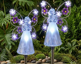 Solar Angel Garden Stake Lights Set of 2, Memorial Angel Solar Lights for Cemetery Grave Decorations, Sympathy Gift,  Garden Angel Yard Art,