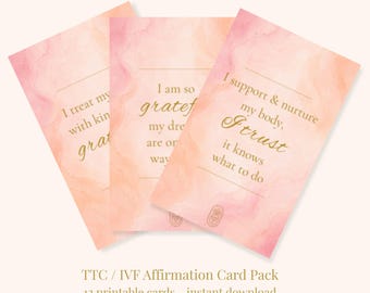 Tarjetas de afirmación para FIV / Tarjetas de afirmación para intentar concebir / 12 tarjetas imprimibles / Regalo de apoyo a la fertilidad / Descarga instantánea