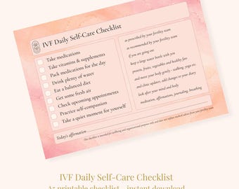 Lista de autocuidado diario para FIV (imprimible) / Planificador de FIV / Tratamiento de fertilidad / Regalo de apoyo / Descarga en PDF tamaño A5