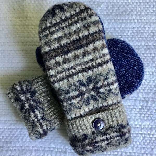 Upcycled felted wool sweater mittens