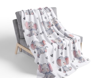 Fleece sherpadeken met aquarel babyolifant patroon | Kwekerijharten