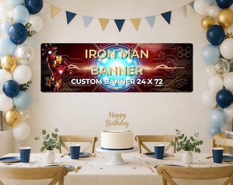 Marvel IRON MAN Custom Border Banner 24x72 | DIGITAL | Editable Canva Template | Birthday Craft Banner |