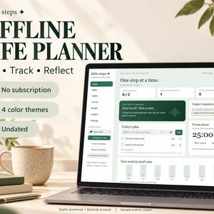 Offline HTML Life Planner | Undated Daily & Weekly Organizer, Habit Tracker and Budget