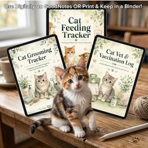 Cat Health Bundle, Vet & Vaccination Log, Cat Feeding Tracker, Feline Grooming Planner, Pet Medical Record, GoodNotes Cat Care Binder