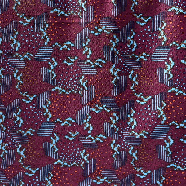 Vintage 70er Jahre Burgundy Blau Funky Retro Abstrakt Print 1,5 m x 1,55 m Polyester - unbenutztes Stück