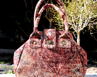 Mini Handmade Red Victorian Bohemian Distressed Look Gladstone Carpet Hand Bag - Mary Poppins - Steam Punk