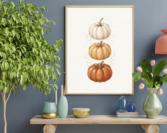 Stacked Pumpkin Wall Art | Minimalist Fall Pumpkin Print |Vintage Watercolor Pumpkin Poster |Autumn Pumpkin Stack Decor | Boho Fall Wall Art