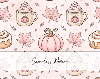 Pink Pumpkin Seamless Pattern | Fall Seamless Pattern | Pumpkin Spice Seamless File | Autumn Cinnamon Roll Pattern | Cozy Fall Digital Paper