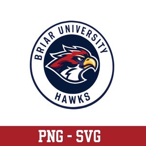 May include: A circular logo featuring a stylised hawk head in red, white, and dark blue. The text BRIAR UNIVERSITY is arched across the top, and the word HAWKS is positioned at the bottom. The text PNG - SVG appears in white on a red bar.