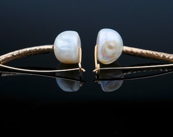 Pearl and Gold Tube Earrings, Geometric, Dangle, Bridal, Wedding
